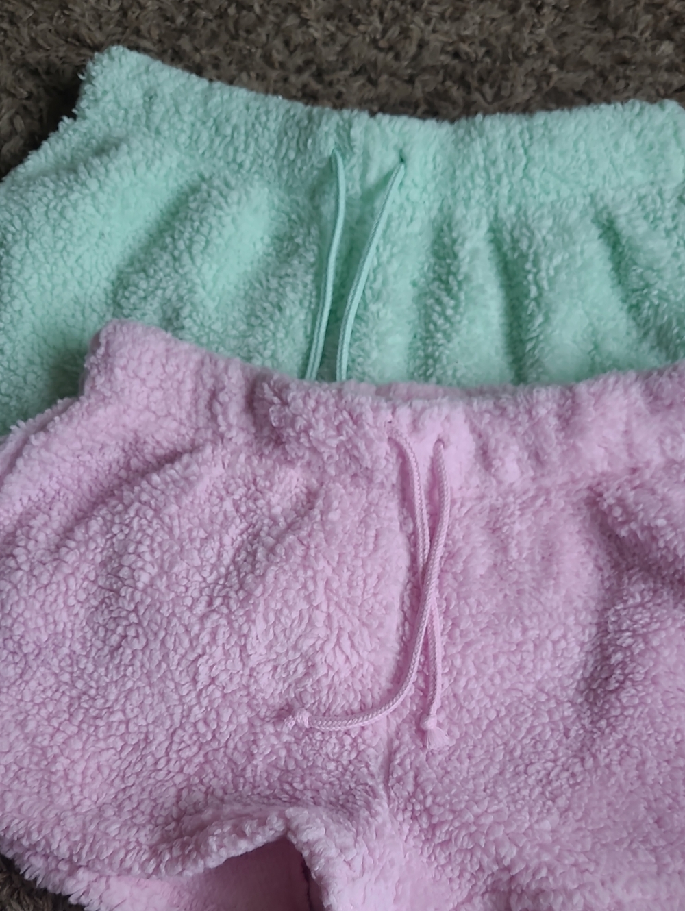 Cozy Sherpa Drawstring Shorts Set - Mint & Pastel Pink